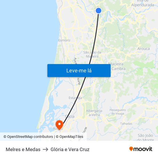 Melres e Medas to Glória e Vera Cruz map