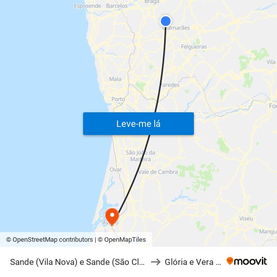 Sande (Vila Nova) e Sande (São Clemente) to Glória e Vera Cruz map