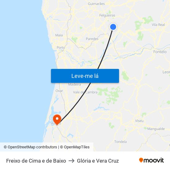 Freixo de Cima e de Baixo to Glória e Vera Cruz map
