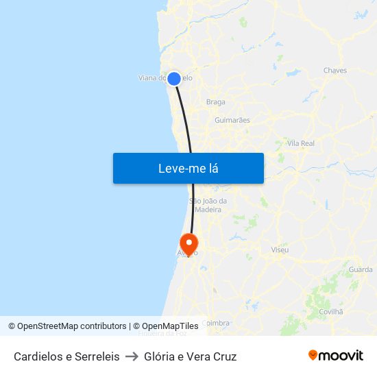 Cardielos e Serreleis to Glória e Vera Cruz map