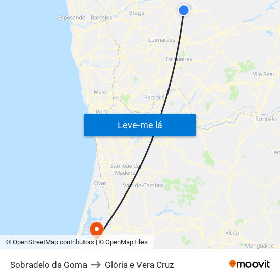 Sobradelo da Goma to Glória e Vera Cruz map