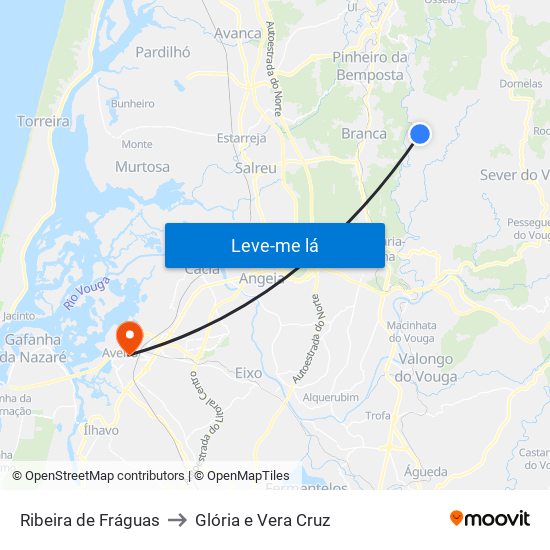 Ribeira de Fráguas to Glória e Vera Cruz map