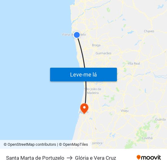 Santa Marta de Portuzelo to Glória e Vera Cruz map