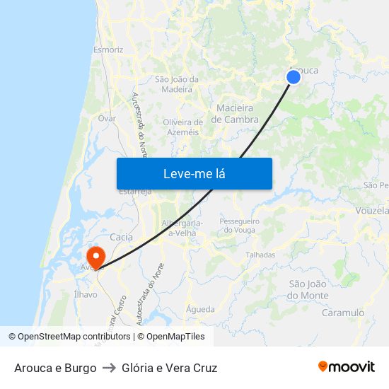 Arouca e Burgo to Glória e Vera Cruz map