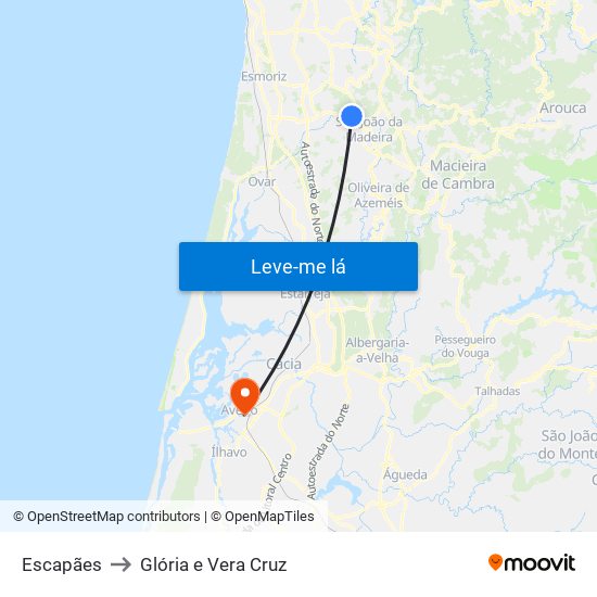 Escapães to Glória e Vera Cruz map