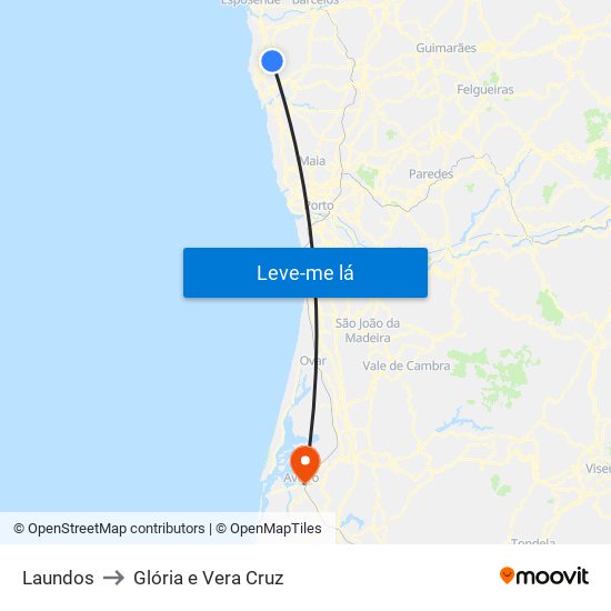 Laundos to Glória e Vera Cruz map