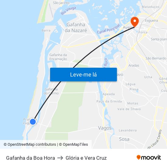 Gafanha da Boa Hora to Glória e Vera Cruz map