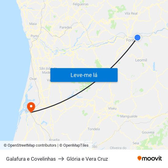 Galafura e Covelinhas to Glória e Vera Cruz map