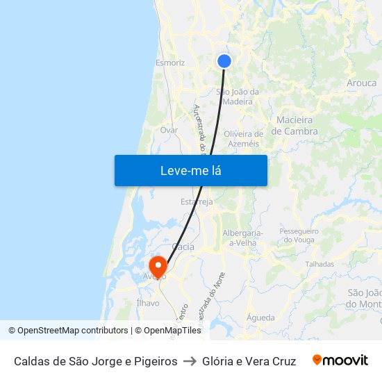 Caldas de São Jorge e Pigeiros to Glória e Vera Cruz map