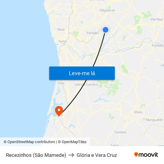 Recezinhos (São Mamede) to Glória e Vera Cruz map