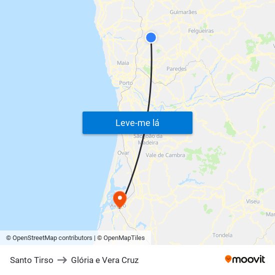 Santo Tirso to Glória e Vera Cruz map