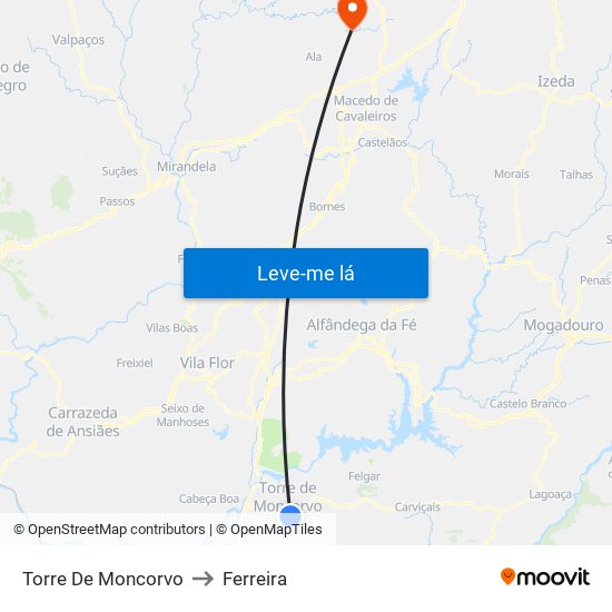 Torre De Moncorvo to Ferreira map