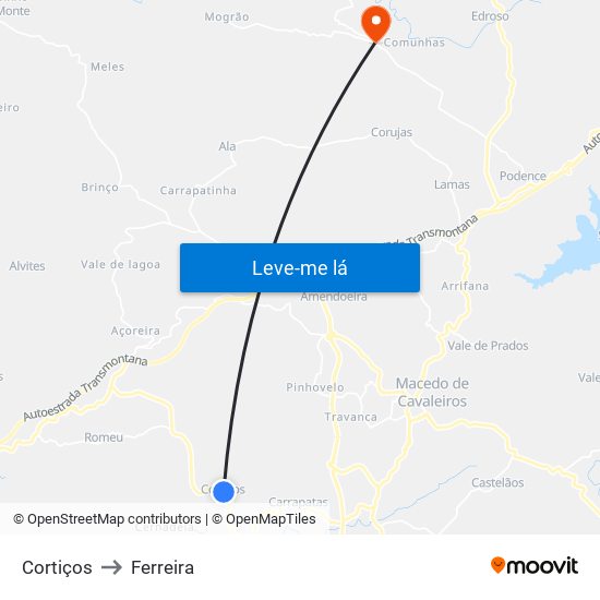 Cortiços to Ferreira map