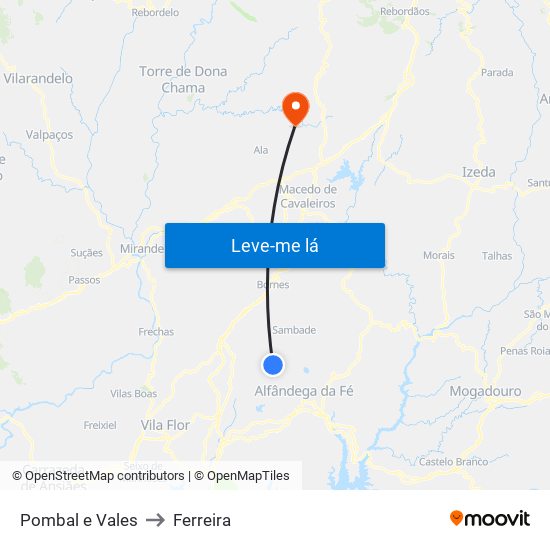 Pombal e Vales to Ferreira map
