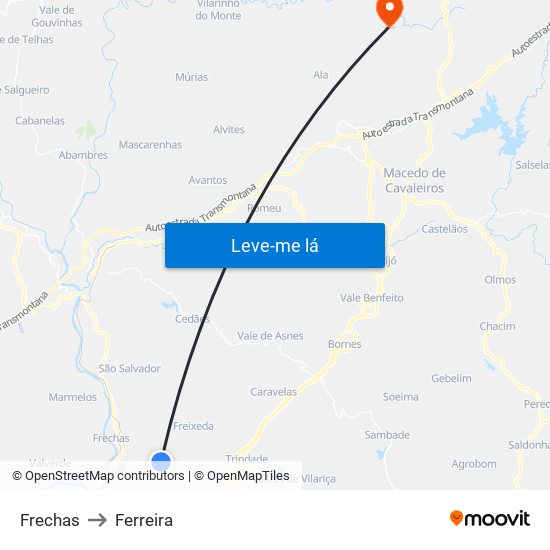 Frechas to Ferreira map