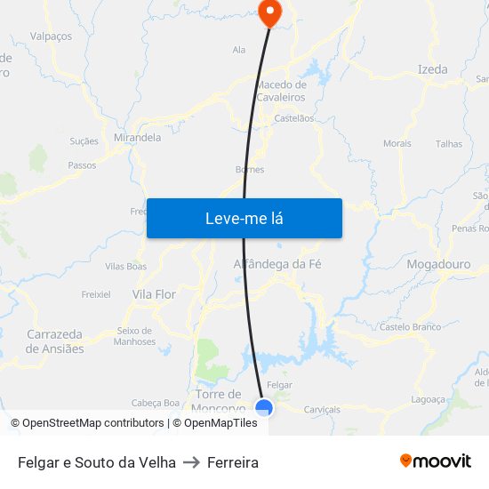 Felgar e Souto da Velha to Ferreira map