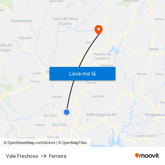 Vale Frechoso to Ferreira map