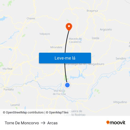 Torre De Moncorvo to Arcas map