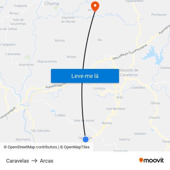 Caravelas to Arcas map