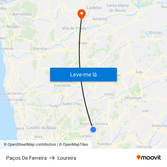 Paços De Ferreira to Loureira map
