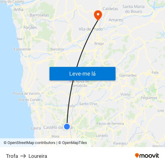 Trofa to Loureira map