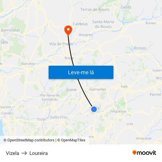 Vizela to Loureira map