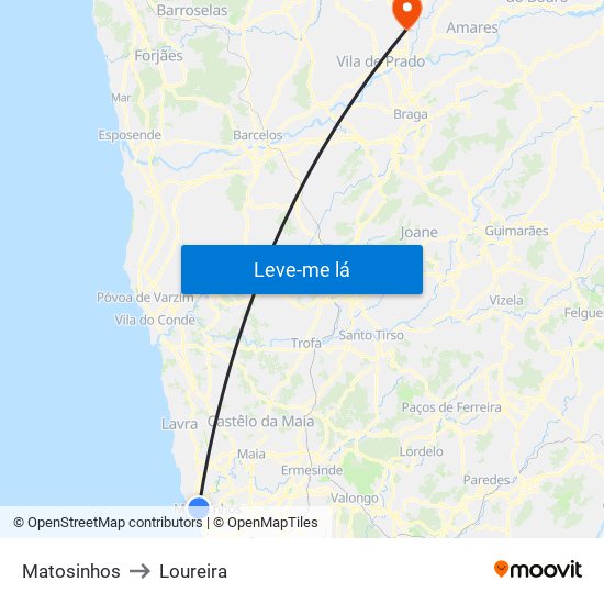 Matosinhos to Loureira map