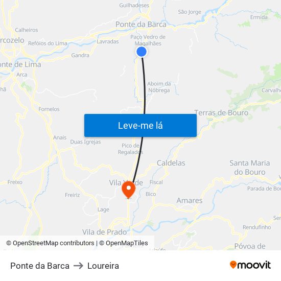 Ponte da Barca to Loureira map