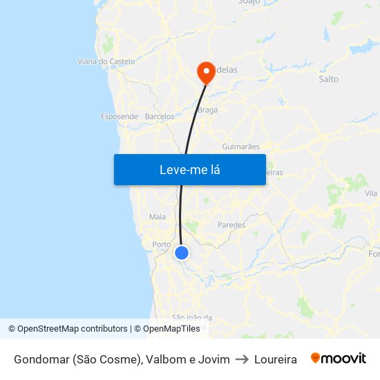 Gondomar (São Cosme), Valbom e Jovim to Loureira map
