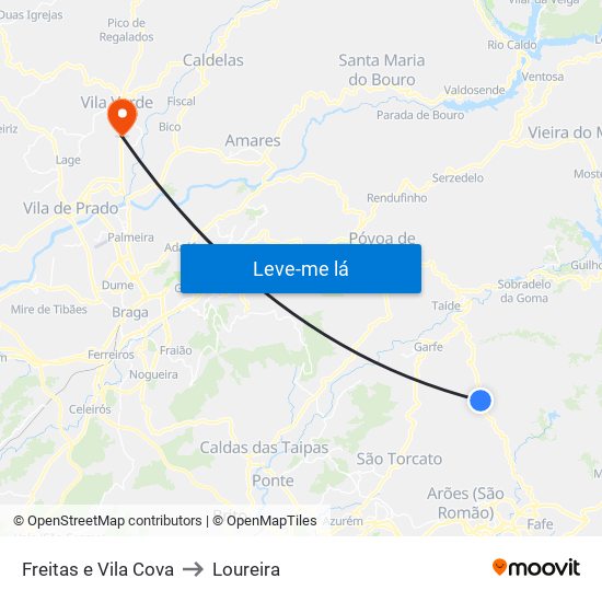 Freitas e Vila Cova to Loureira map