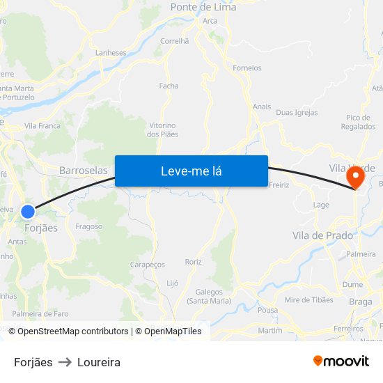 Forjães to Loureira map