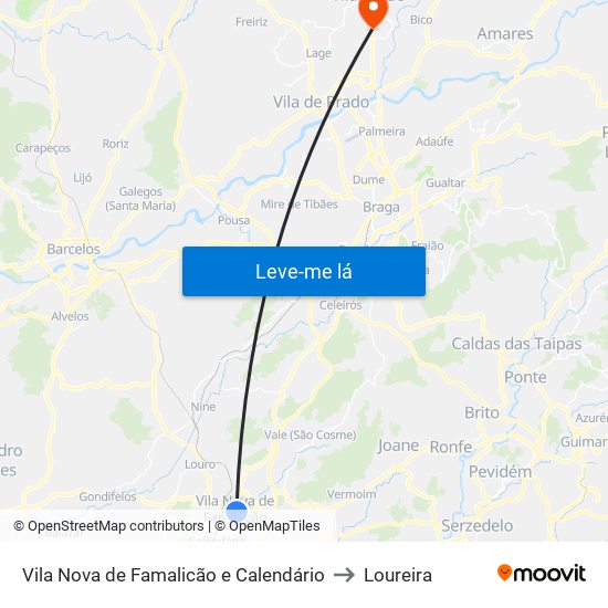 Vila Nova de Famalicão e Calendário to Loureira map