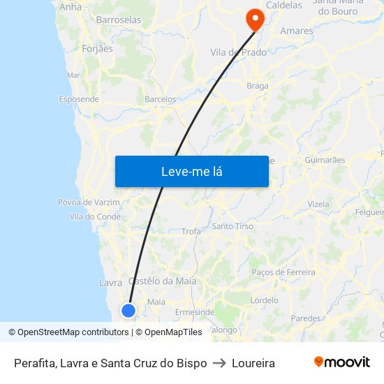 Perafita, Lavra e Santa Cruz do Bispo to Loureira map