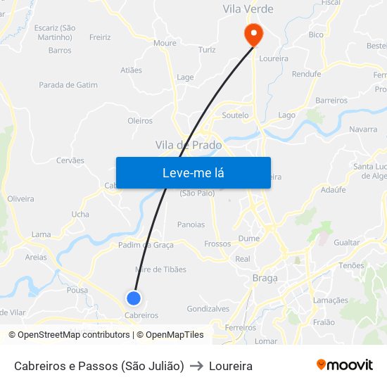 Cabreiros e Passos (São Julião) to Loureira map