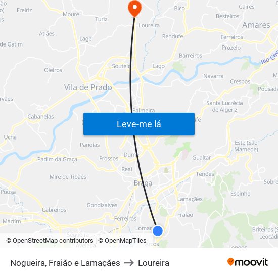 Nogueira, Fraião e Lamaçães to Loureira map