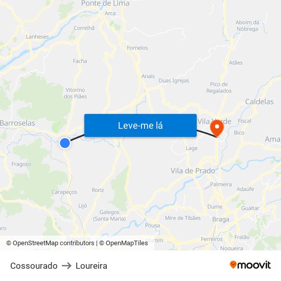 Cossourado to Loureira map