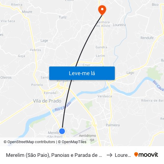 Merelim (São Paio), Panoias e Parada de Tibães to Loureira map