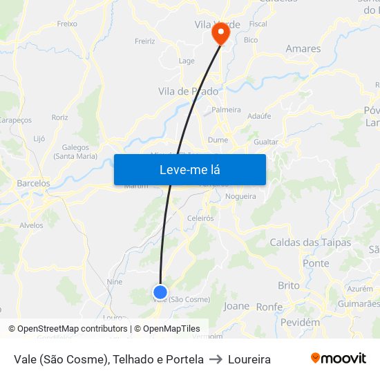 Vale (São Cosme), Telhado e Portela to Loureira map