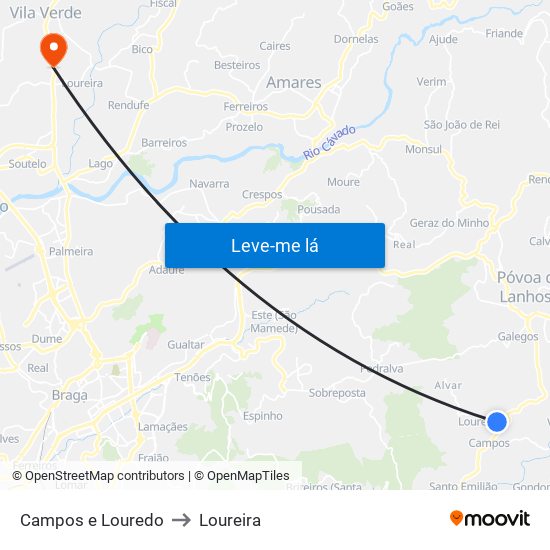 Campos e Louredo to Loureira map