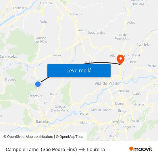 Campo e Tamel (São Pedro Fins) to Loureira map