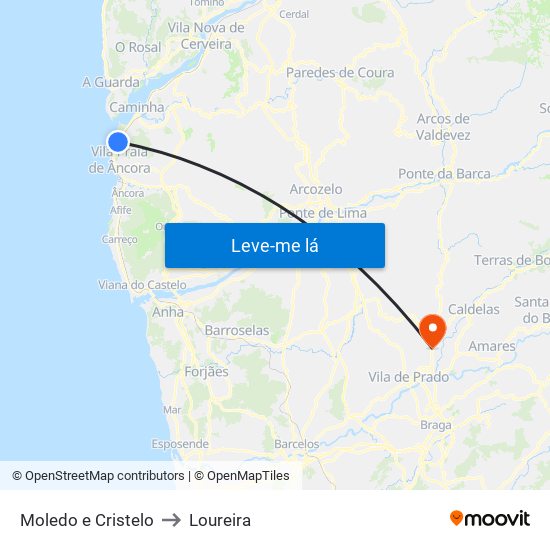 Moledo e Cristelo to Loureira map