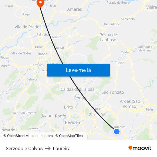 Serzedo e Calvos to Loureira map