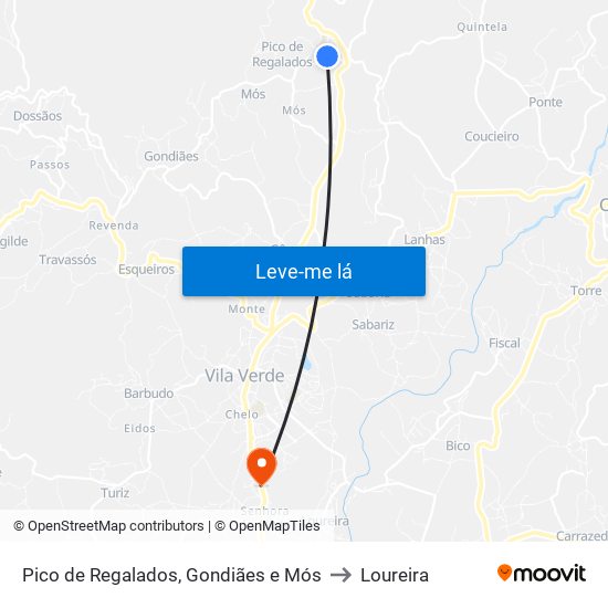 Pico de Regalados, Gondiães e Mós to Loureira map