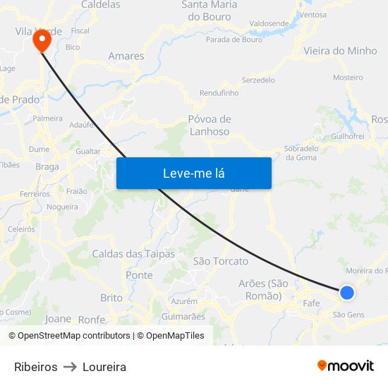 Ribeiros to Loureira map