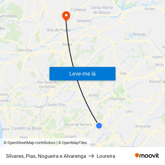 Silvares, Pias, Nogueira e Alvarenga to Loureira map