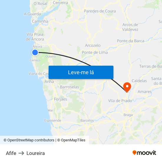 Afife to Loureira map