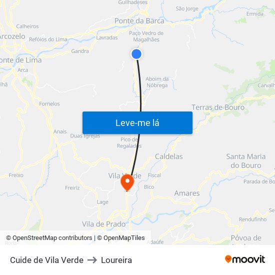 Cuide de Vila Verde to Loureira map