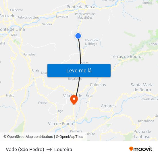 Vade (São Pedro) to Loureira map