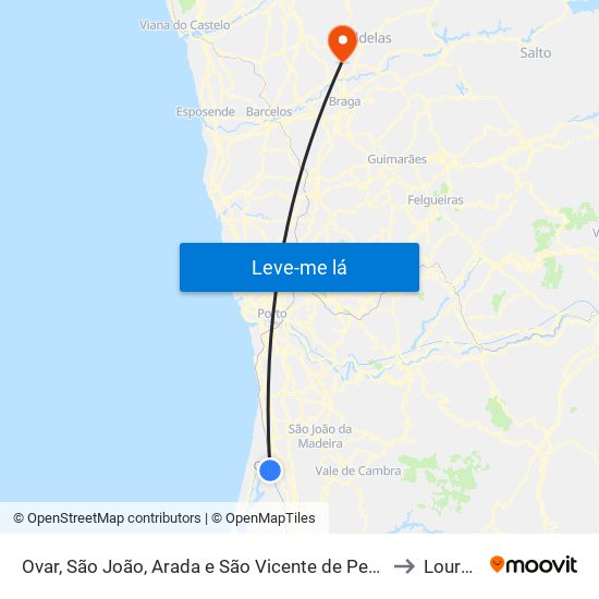 Ovar, São João, Arada e São Vicente de Pereira Jusã to Loureira map