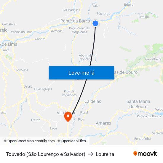 Touvedo (São Lourenço e Salvador) to Loureira map